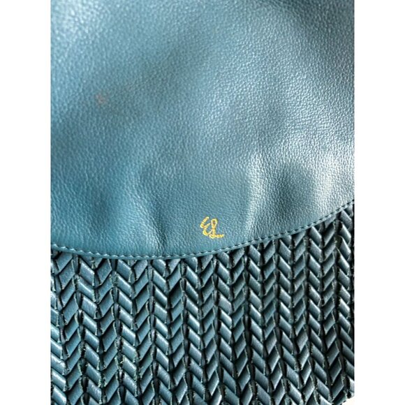Elliot Lucca Leather Dark Blue Flap Over Woven Pattern Shoulder Bag Antique Ton - Picture 5 of 15